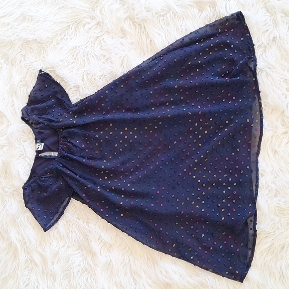 NWOT 3Pommes Girls Navy Robe A Manches Short Sleeve Dress - Picture 4 of 15